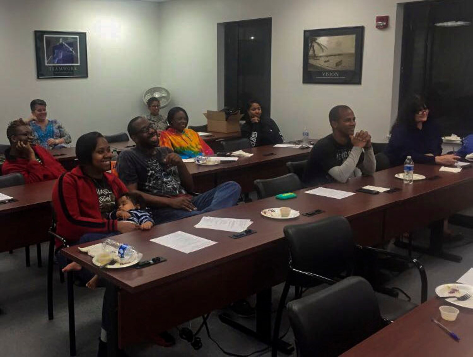 Members of the Military Single Parenting Club listen to a guest speaker during a scheduled meeting, Feb. 12, 2016, at Seymour Johnson Air Force Base, North Carolina. The club has about a dozen members who meet on the second and fourth Fridays of the month at the Family Readiness Center. (Courtesy photo) 