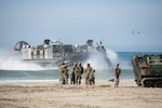 A Landing Craft Air Cushion from Assault Craft Unit Five, lands ashore to drop equipment and personnel in support of the Amphibious Landing Exercise (PHIBLEX) for Exercise Iron Fist 2016 aboard Camp Pendleton, Calif., Feb. 26, 2016. This year’s PHIBLEX was a bilateral, ship-to-shore, amphibious assault, between the U.S. Marine Corps and Japan Ground Self-Defense Force, utilizing AAVs to seize objectives via beachhead. 