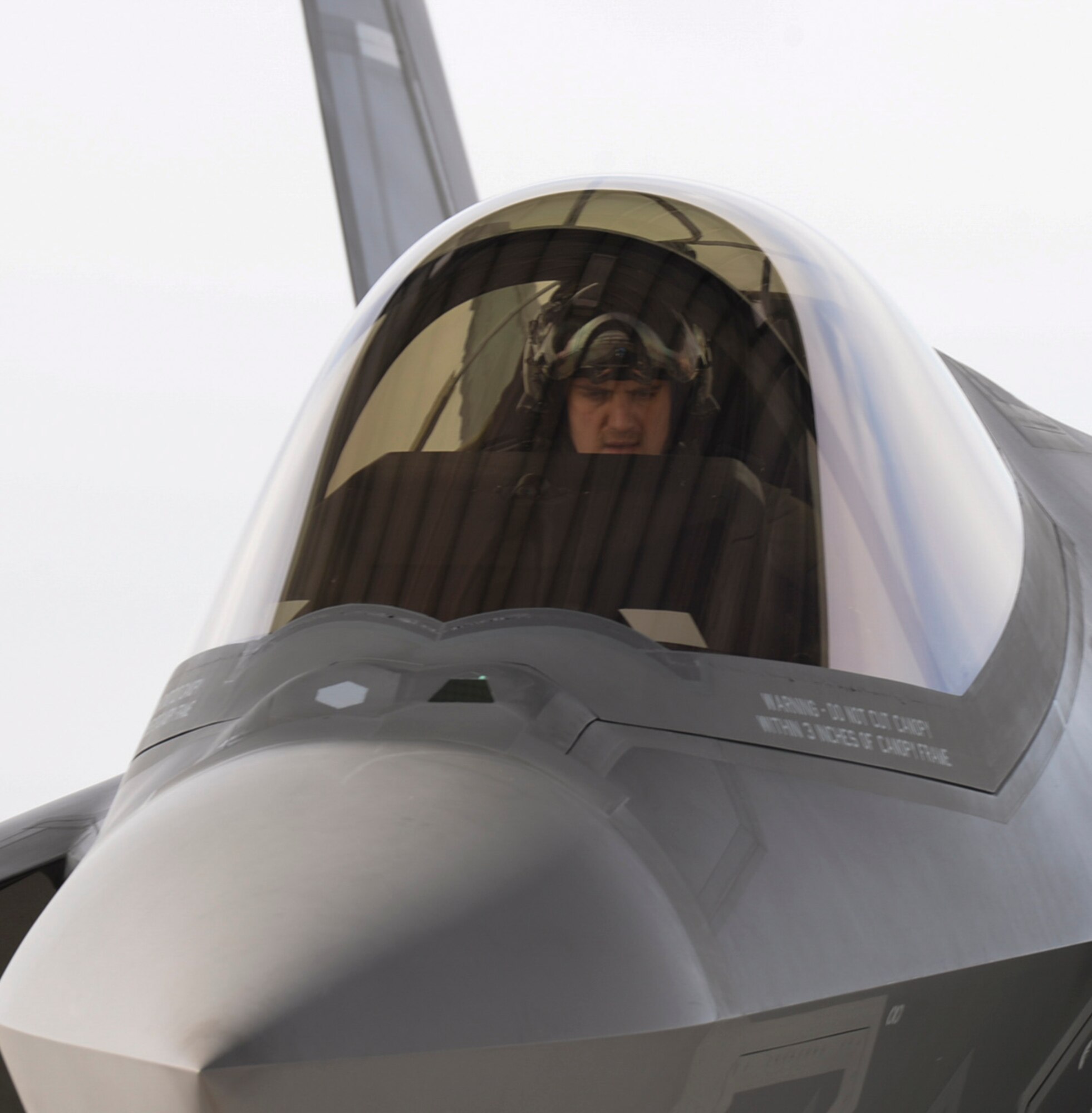 Maj. Ethan Sabin, 31st Test and Evaluation Squadron assistant director of operations, prepares to taxi to the end of the runway for take-off at Mountain Home Air Force Base, Idaho, Feb. 12, 2016. The 31st TES from Edwards AFB, Calif., is part of the 53rd Wing at Eglin AFB, Fla., which tests, evaluates, and delivers effective and sustainable combat capabilities to perfect lethality and survivability of the nation’s combat forces. (U.S. Air Force photo by Airman 1st Class Jessica H. Evans/RELEASED)