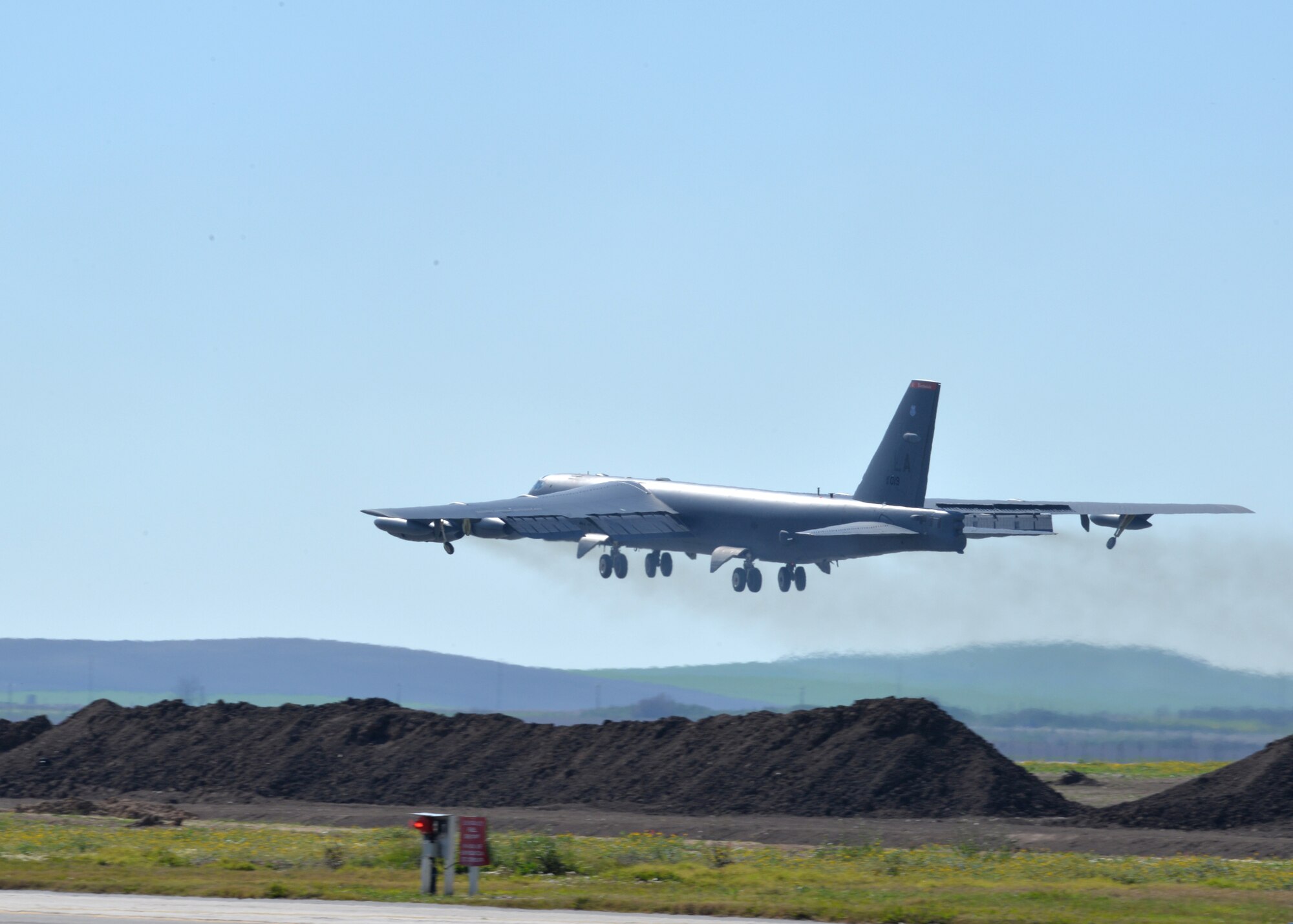 A B-52 Stratofortress begins its journey from Morón Air Base, Spain, to the Canary Islands to meet with Spanish Air Force counterparts for a joint-defense air counter tactics exercise, Feb. 29, 2016. Training and integrating with NATO allies like Spain demonstrate that we share a commitment to promoting the security and stability of the Alliance. (U.S. Air Force photo/Senior Airman Joseph Raatz)