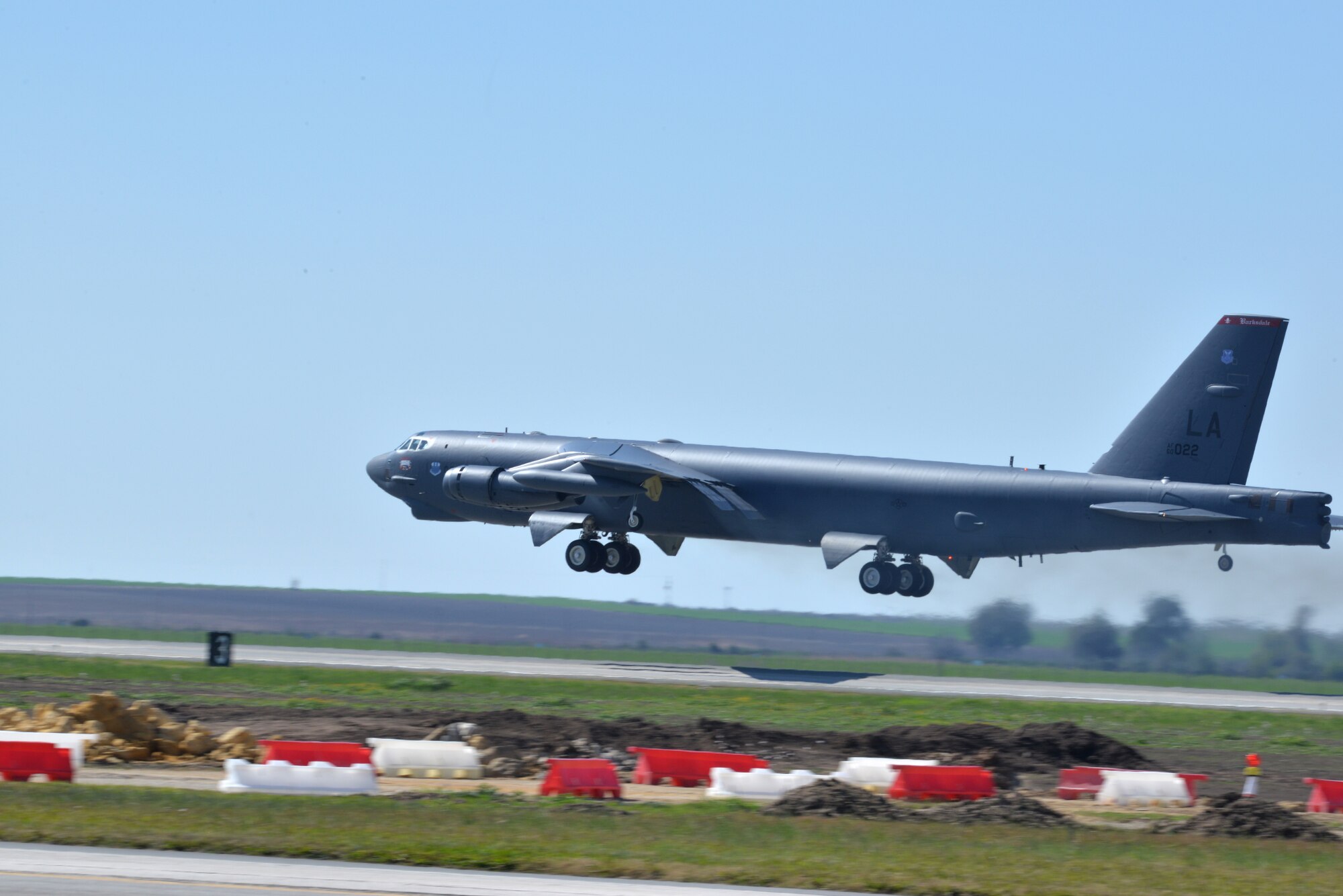 A B-52 Stratofortress takes off from Morón Air Base, Spain, during a joint-defense air counter tactics exercise with the Spanish Air Force, Feb. 29, 2016. Integrated exercises like these sustain and strengthen operational and coordination capabilities between allied militaries, reinforcing collective defense capabilities with partner nations in strategic regions. (U.S. Air Force photo/Senior Airman Joseph Raatz)