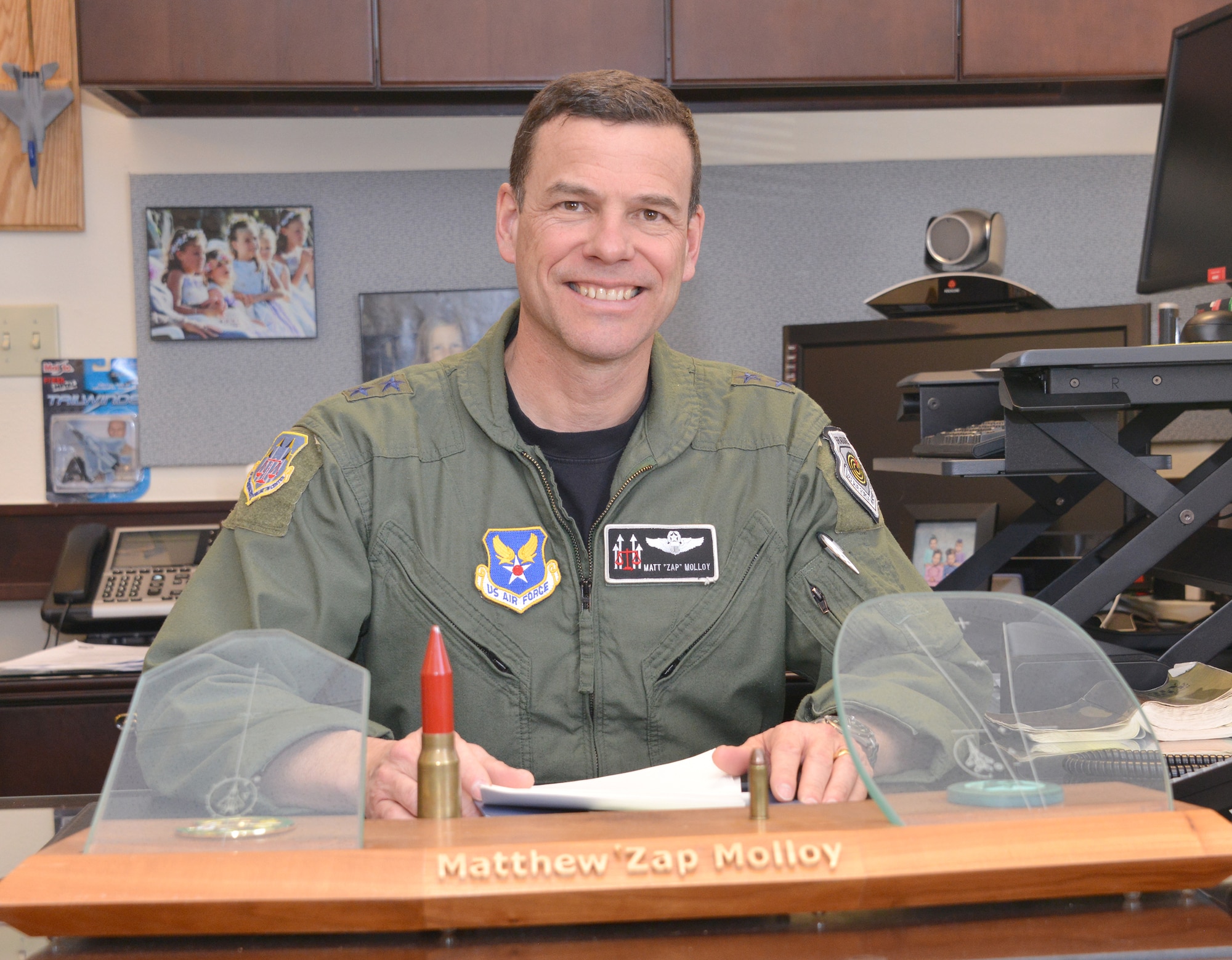 Maj. Gen. Matthew Molloy, Air Force Operational Test and Evaluation Center commander, poses for a photo. Although AFOTEC is best known for testing aircraft and weapons systems, the unit tests systems that are widely varied, including software applications, uniforms, chemical-biological protection gear and equipment Airman will use in combat. AFOTEC supports operational testing of more than 90 programs. (Photo by Dennis Carlson)