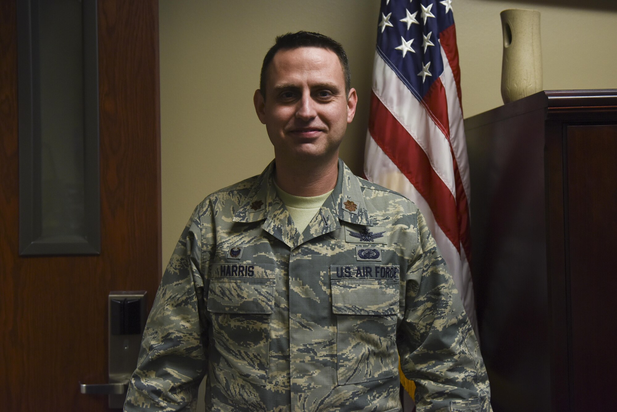 U.S. Air Force Maj. Edward R. Harris, 17th Comptroller Squadron commander's New Years Resolution is “To spend less time at work and more time with my family.”
(U.S. Air Force photo by Airman Chase Sousa/Released)
