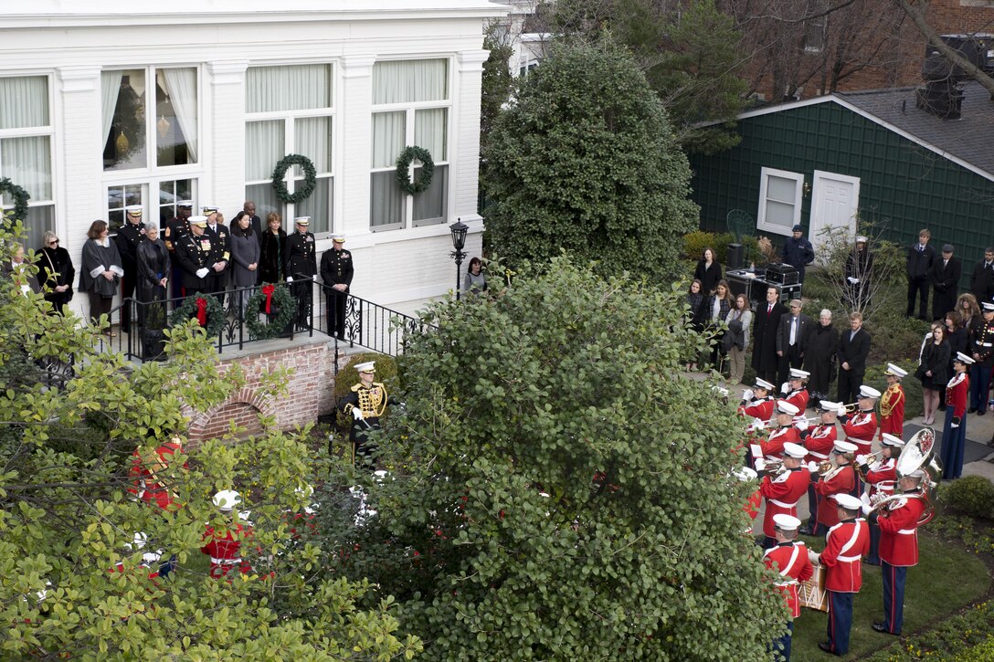 The U.S. Marine Band performs the annual New Year’s Day serenade at Home of the Commandants, Marine Barracks Washington, D.C., Jan. 1, 2016. The serenade is a tradition that has been kept since the days of the Civil War. (Official U.S. Marine Corps Photo by Cpl. Chi Nguyen/Released)