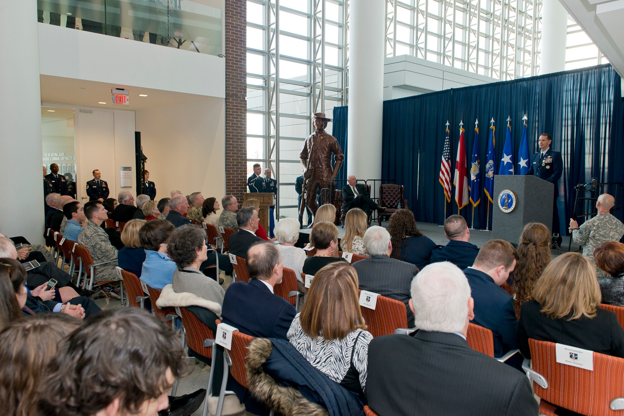 Lt. Gen. Stanley E. Clarke III, director of the Air National Guard, speaks to attendees during his retirement ceremony at the ANG Readiness Center, Joint Base Andrews, Md., December 18. 2015. Clarke is the 15th director of the Air National Guard. (Air National Guard photo by Master Sgt. Marvin R. Preston/Released)