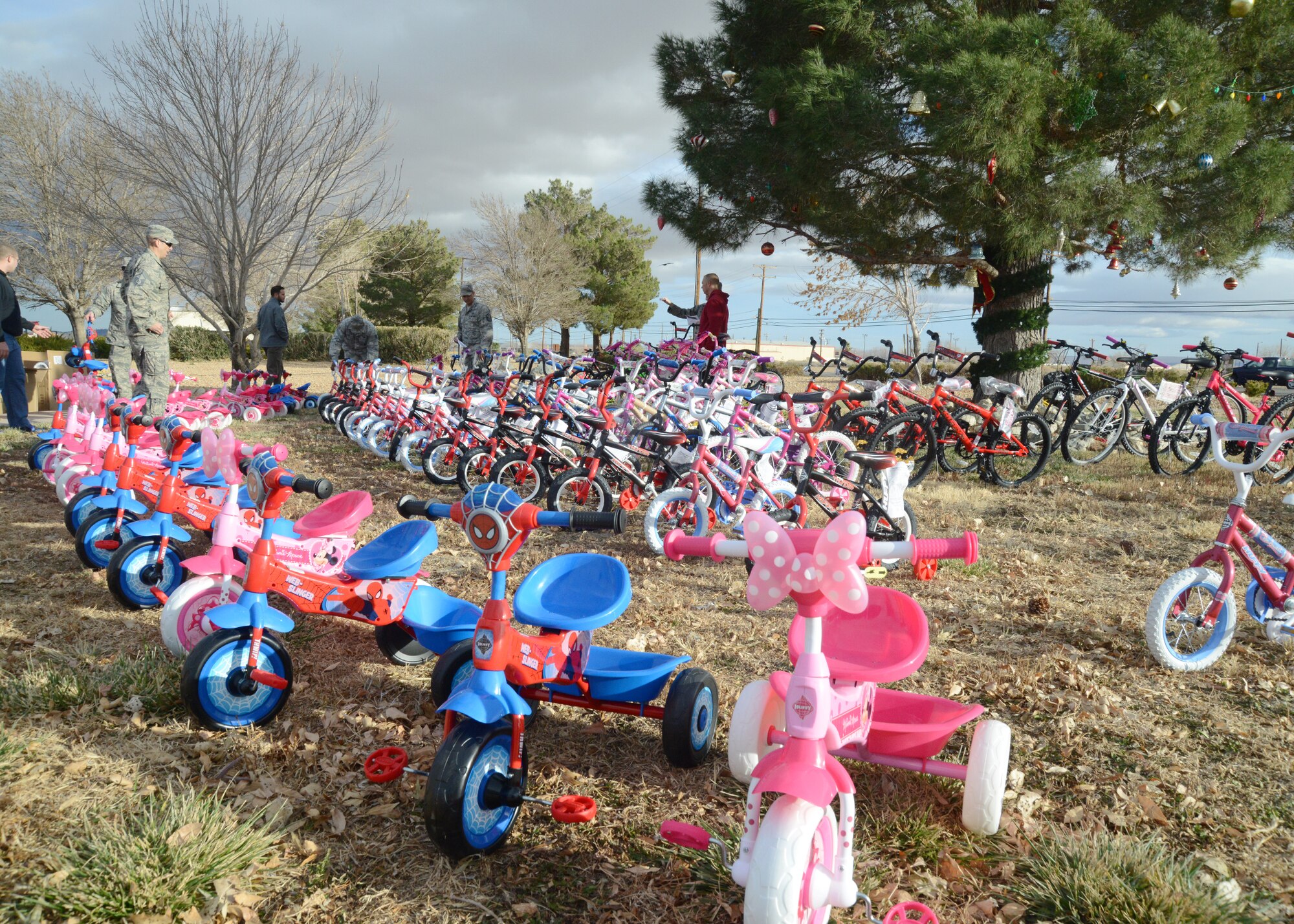 Dozens of bicycles for all ages await to be claimed by Edwards Airmen and their families courtesy of the Edwards First Sergeants and Northrop Grumman. (U.S. Air Force photo by Kenji Thuloweit)