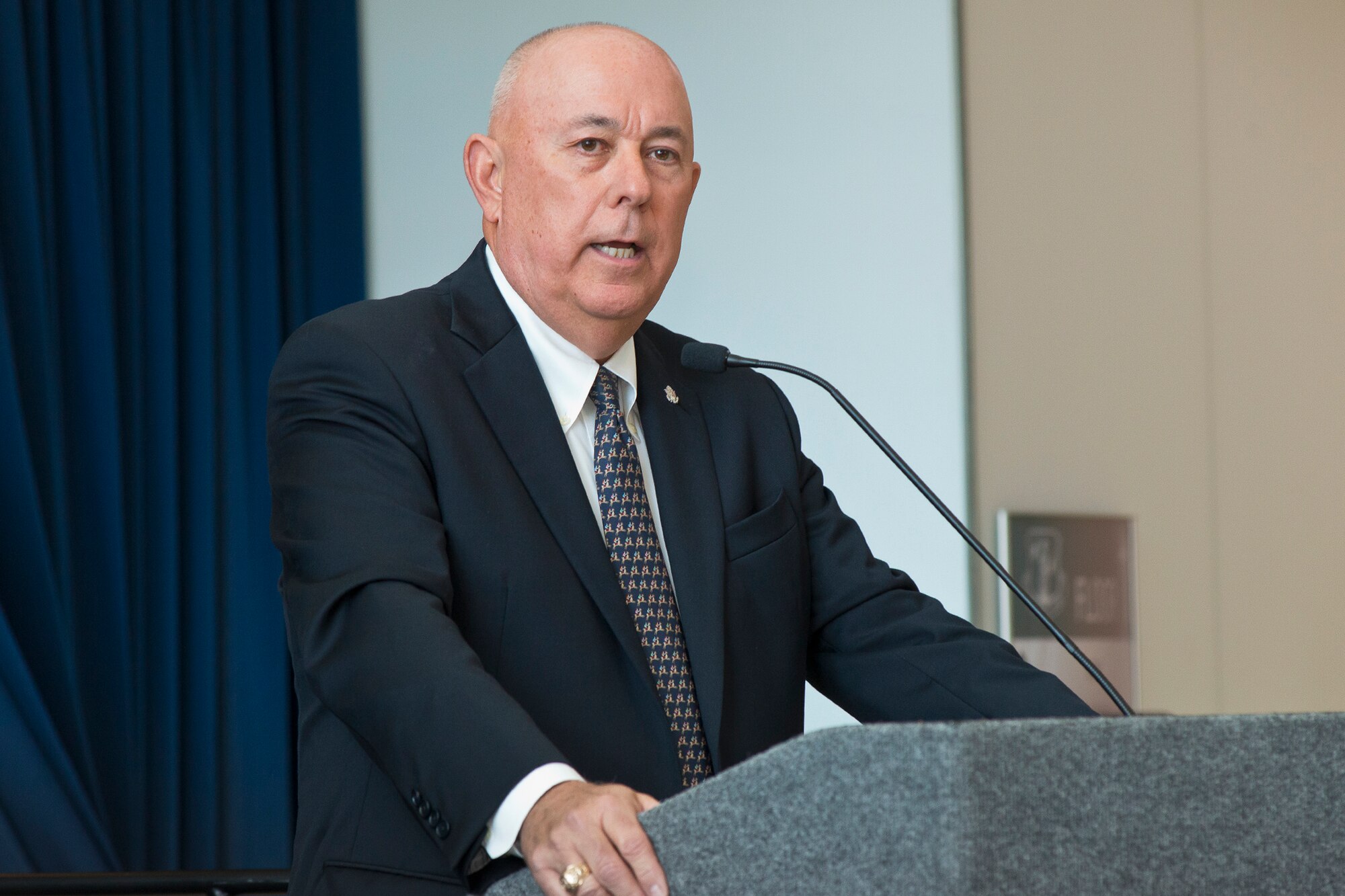 Former Air Force Chief of Staff Gen. T. Michael Moseley speaks to attendees during the retirement ceremony of Lt. Gen. Stanley E. Clarke III at the Air National Guard Readiness Center, Joint Base Andrews, Md., December 18. 2015. Clarke is the 15th director of the ANG and retired after 34 years of service. (Air National Guard photo by Master Sgt. Marvin R. Preston/Released