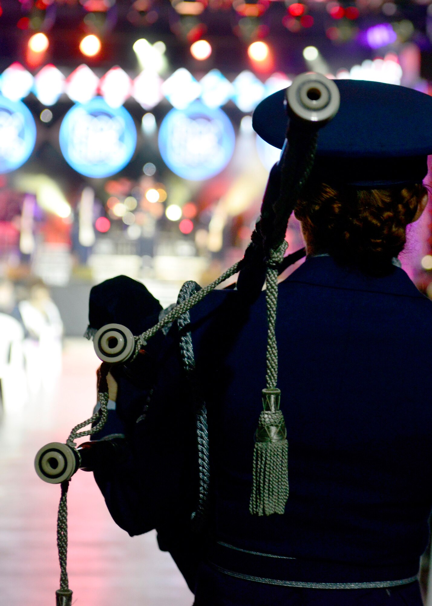 U.S. Air Force Staff Sgt. Marissa Strickland, Tops in Blue vocalist and bagpipe player, performs during a Tops in Blue show, Jan. 4, 2016, at Aviano Air Base, Italy. This year’s tour included songs from several artists, including Ricky Martin, Bruno Mars and Meghan Trainor. (U.S. Air Force photo by Airman 1st Class Cary Smith/Released)