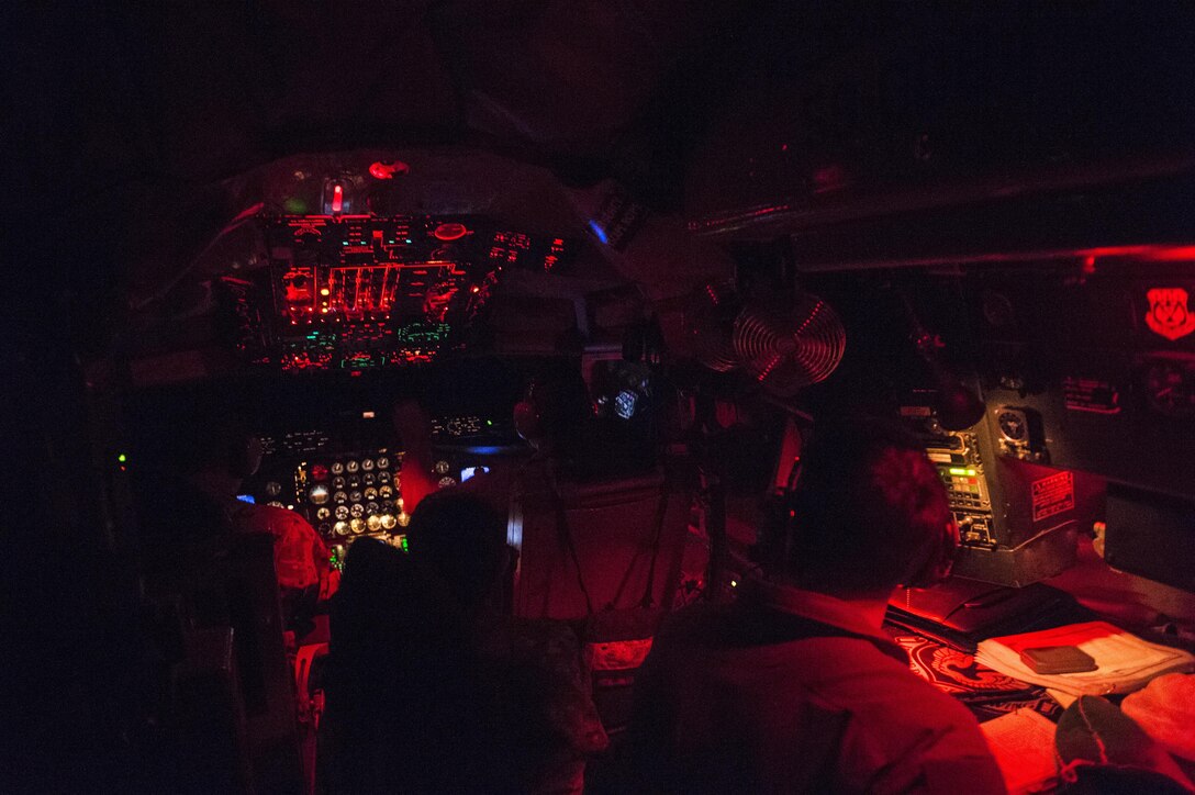 A U.S. Air Force aircrew flies a KC-135 Stratotanker over Afghanistan as part of the Resolute Support mission, Dec. 29, 2015. U.S. Air Force photo by Staff Sgt. Corey Hook