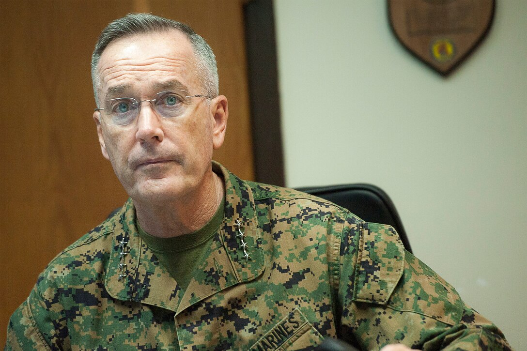 U.S. Marine Corps Gen. Joseph F. Dunford Jr., chairman of the Joint Chiefs of Staff, receives an operations brief at Incirlik Air Base, Turkey, Jan. 6, 2016. DoD photo by Navy Petty Officer 2nd Class Dominique A. Pineiro