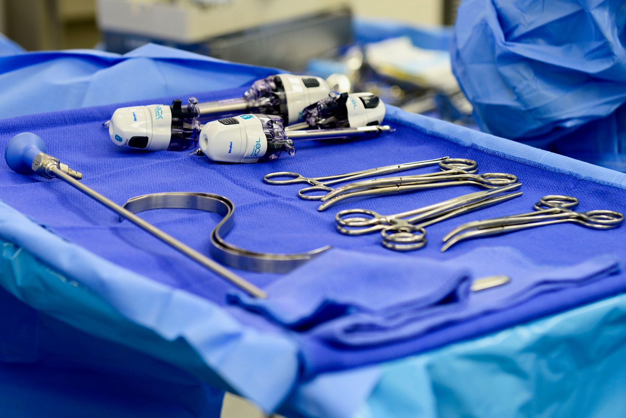 Essential tools are organized on a clean, sterile table before an operation at Langley Air Force Base, Va., Oct. 27, 2015. Surgical technicians ensure all equipment is accounted for and visible before and during operations. (U.S. Air Force photo by Airman 1st Class Derek Seifert)