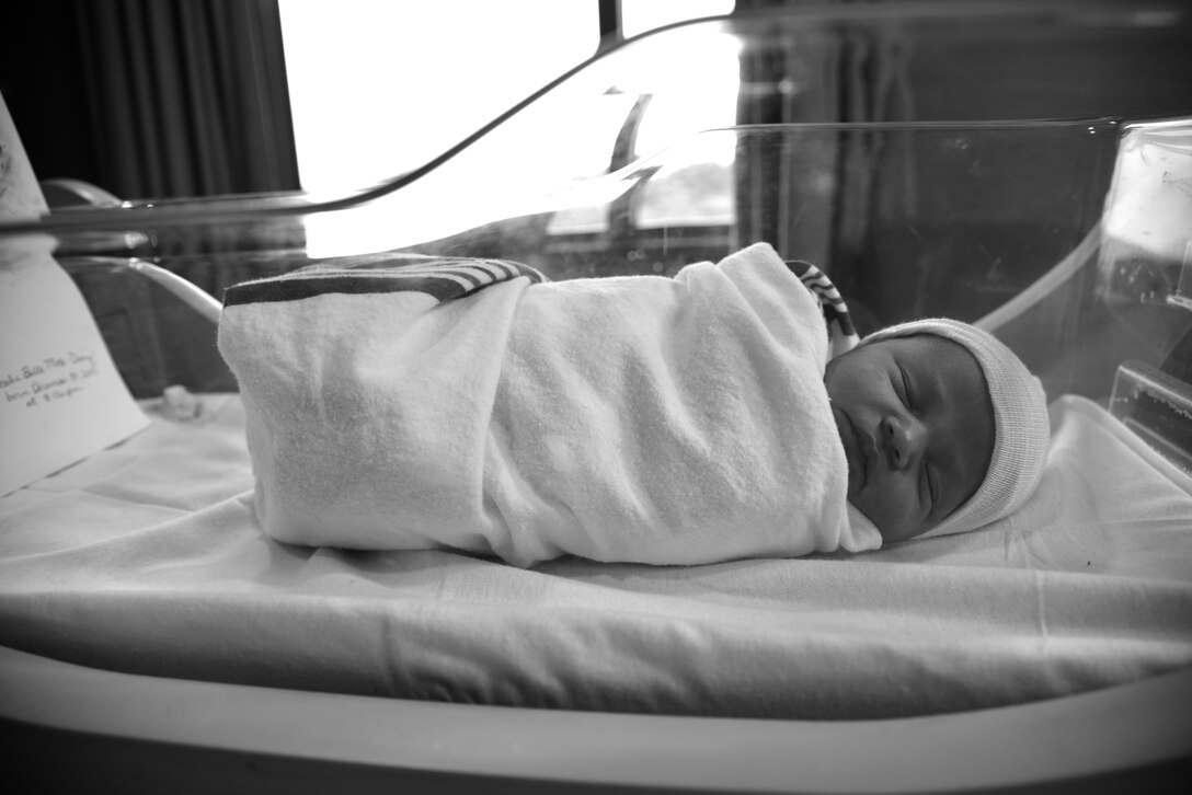 Rosalie Belle Mota-Diaz, daughter of U.S. Army Sgt. Ramon Mota, who assigned to the 53rd Battalion, sleeps at USAF Hospital Langley, Langley Air Force Base, Va., Jan. 1, 2016. Rosalie was the last baby born at the hospital in 2015 at 8:06 p.m., weighing more than 6 lbs and measuring over 19 inches long. (U.S. Air Force photo by Senior Airman Aubrey White)