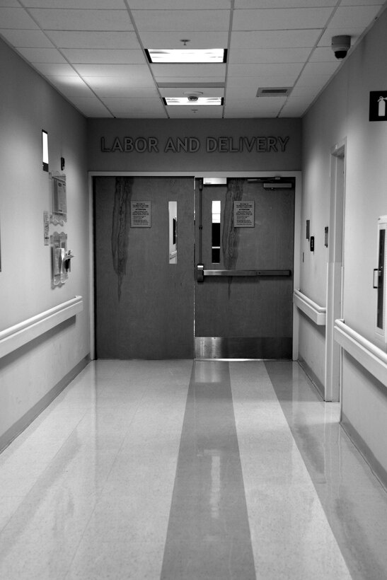The hall leading to the USAF Hospital Langley Labor and Delivery unit is calm as families welcome babies into the New Year at Langley Air Force Base, Va., Jan. 1, 2016. The first baby born at the hospital in the New Year was Lia Mae Espinosa, daughter of U.S. Petty Officer 2nd Class Arthur Espinosa, who is assigned to Naval Station Norfolk, Va. (U.S. Air Force photo by Senior Airman Aubrey White)