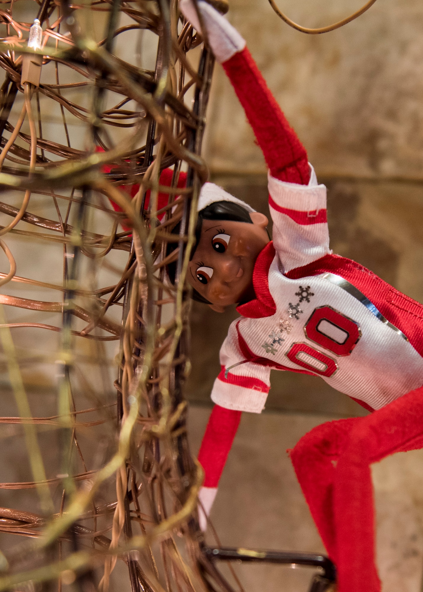 PETERSON AIR FORCE BASE, Colo. – Elf on a Shelf rids a reindeer during the Winter Wonderland Fest at the Aragon Dining Facility on Dec. 19, 2015. The event provided breakfast for Airmen and their families and crafts to complete based on a “Frozen” theme. (U.S. Air Force photo by Senior Airman Rose Gudex)