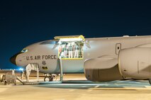 Pennsylvania Air National Guardsmen from the 171st Air Refueling Wing near Pittsburgh prepare to deploy a KC-135 aircraft and about 25 Airmen to the Middle East the night of Jan. 5, 2016.  (U.S. Air National Guard Photo by Master Sgt. Shawn Monk / Released)