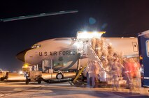 Pennsylvania Air National Guardsmen from the 171st Air Refueling Wing near Pittsburgh prepare to deploy a KC-135 aircraft and about 25 Airmen to the Middle East the night of Jan. 5, 2016.  (U.S. Air National Guard Photo by Master Sgt. Shawn Monk / Released)