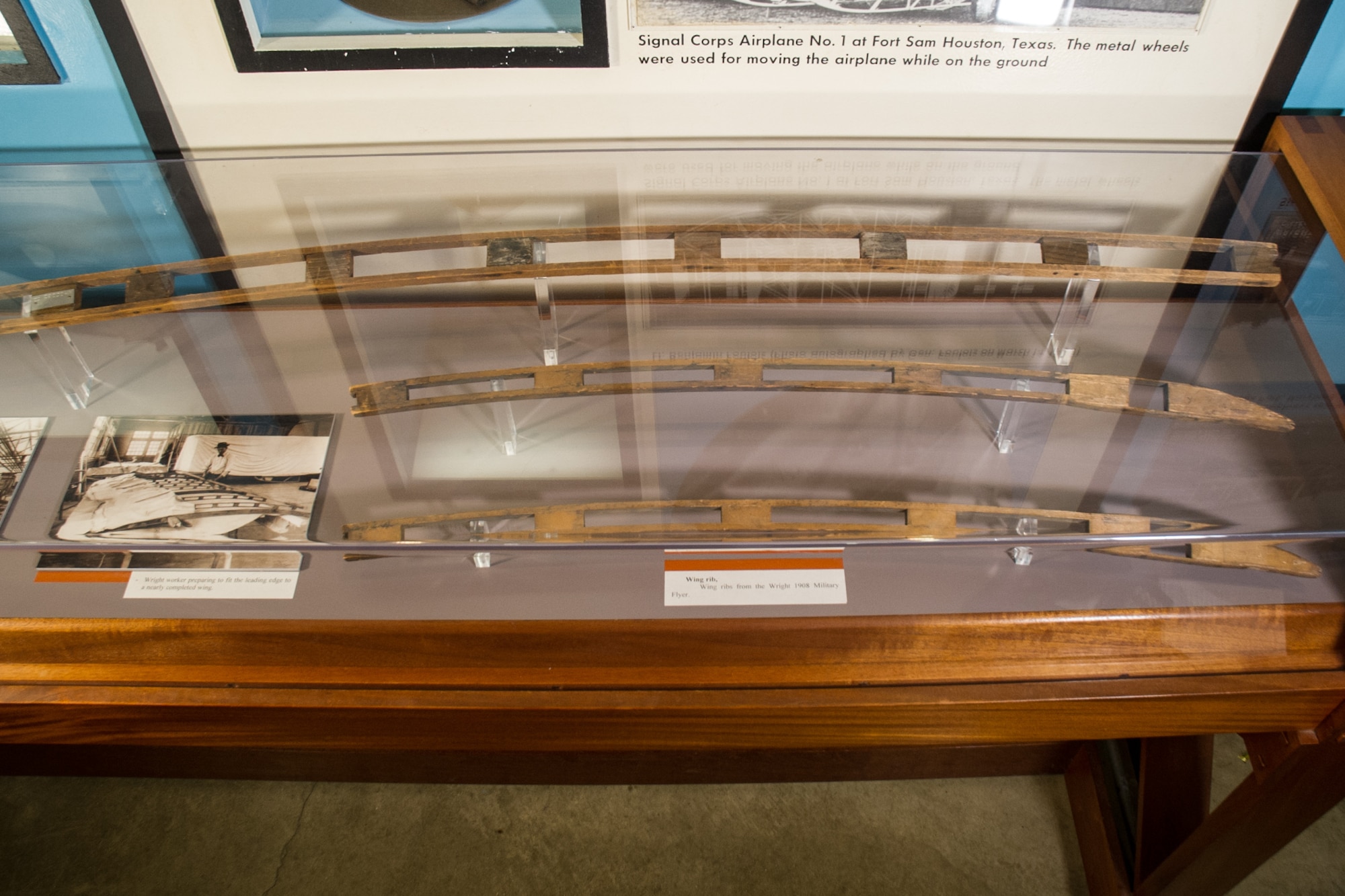 Wing ribs from the Wright 1908 Military Flyer on display in Early Years Gallery at the National Museum of the U.S. Air Force. (U.S. Air Force photo)  