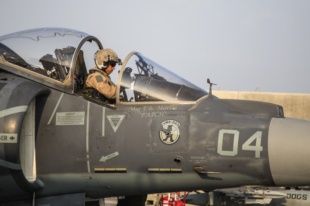 U.S. Marine Corps Maj. Travis Morris conducts preflight checks before takeoff from Isa Air Base, Bahrain, Dec. 31, 2015. Morris is a pilot assigned to Marine Attack Squadron 223, Special Purpose Marine Air-Ground Task Force-Crisis Response Central Command. U.S. Marine Corps photo by Cpl. Akeel Austin