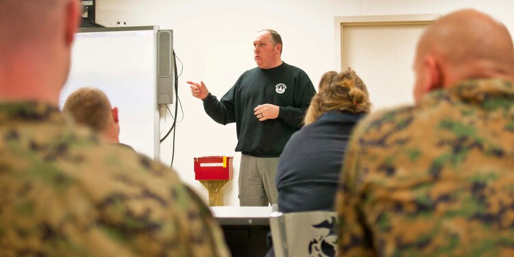 Gary Sprifke, Capitol Police commander hazardous material team in Washington D.C., is the subject matter expert for Security Battalion’s monthly professional military education. First responders aboard Marine Corps Base Quantico gathered to hear him speak about response to hazardous emergencies. The monthly Professional Military Educational goes right in line with preparing base security teams for future operations.