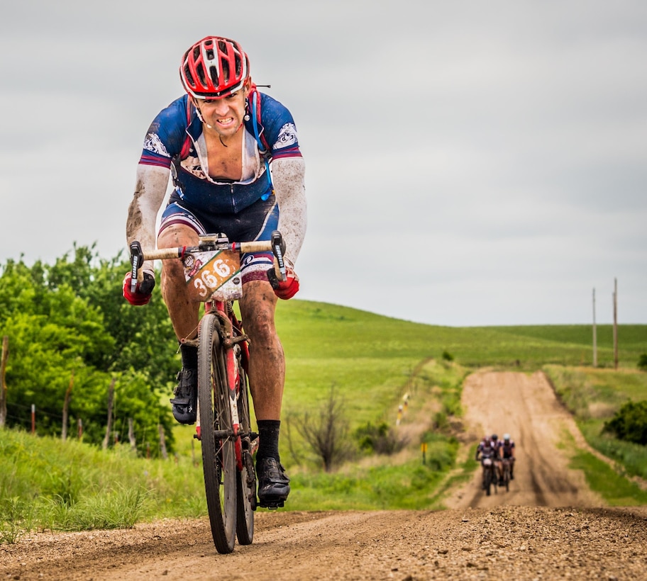 Maj. Matthew Kutilek cycling in the 2015 Dirty Kanza 200-mile gravel race in Emporia, Kan. Kutilek finished 36th out of 900 who started. He embarked on a 200-mile ride around Marine Corps Base Quantico on Nov. 11 in honor of his friend Lt. Dan Malcolm, who was killed in action in Fallujah, Iraq, in 2004. Photo courtesy Maj. Matthew Kutilek.