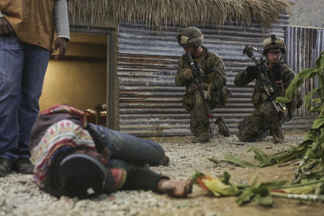 U.S. Marines assigned to Alpha Company, Battalion Landing Team, 1st Battalion, 6th Marine Regiment (BLT 1/6), 22nd Marine Expeditionary Unit, participate in an infantry immersion training exercise at Camp Lejeune, N.C., Dec. 14, 2015. BLT 1/6 conducted the training in preparation for a future deployment with the 22nd Marine Expeditionary Unit. (U.S. Marine Corps photo by Lance Cpl. Koby I. Saunders/ 22 MEU/Released)