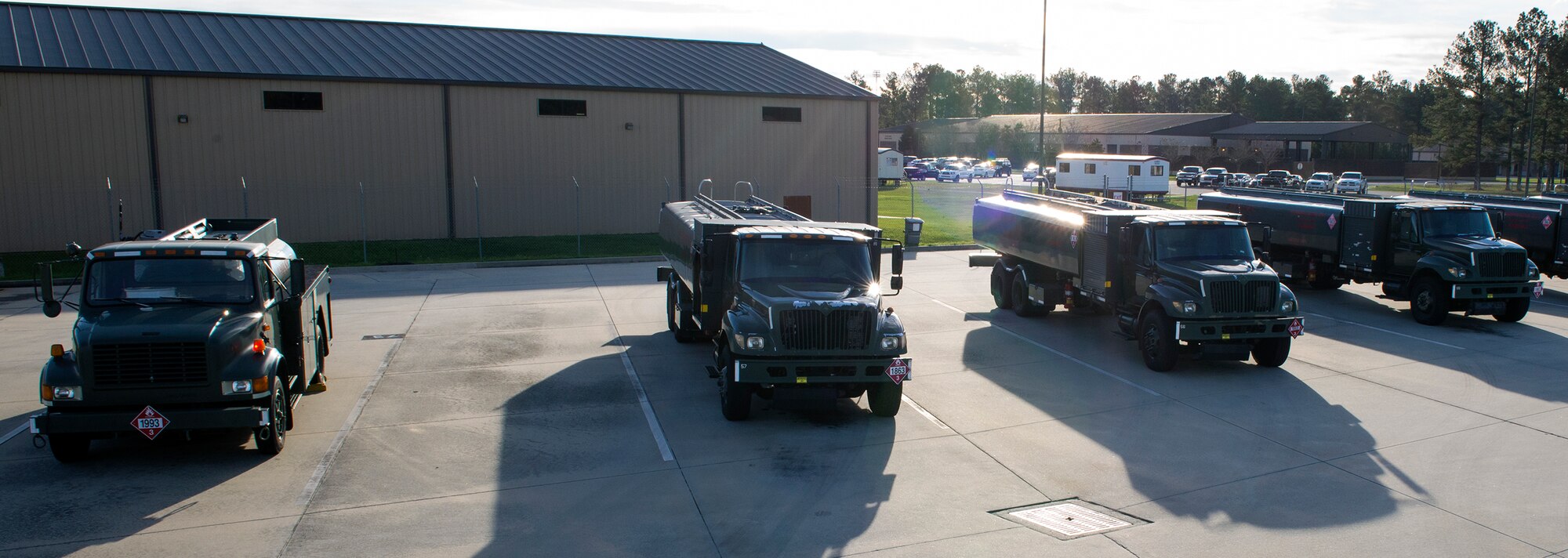 R-11 refueling trucks rest prior to servicing the flightline, Jan. 6, 2016, at Moody Air Force Base, Ga. The 23d Logistics Readiness Squadron’s fuels distribution section is responsible for meeting the fueling needs for every aircraft, vehicle and piece of equipment requiring mobile delivery on the installation. (U.S. Air Force photo by Airman 1st Class Greg Nash/Released) 