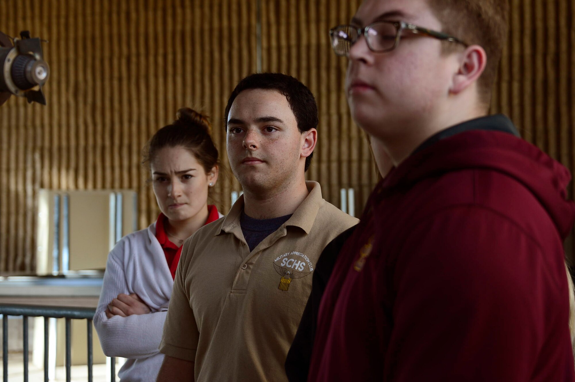 Students from Salpointe High School are briefed on the weapon capabilities of the A-10 Thunderbolt during a tour of Davis-Monthan AFB, Ariz., Jan. 6, 2016. The Salpointe High School Military Appreciation Club supports military and veteran groups throughout Tucson, Ariz. (U.S. Air Force photo by Tech. Sgt. Heather R. Redman/Released)