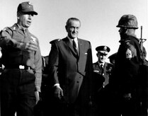 JOINT BASE CHARLESTON, SC -- President Lyndon B. Johnson visited Pope AFB, N.C. to initiate Operation Bonny Jack, the no-notice combat airlift of the 82d Airborne Division to
Vietnam. The 12-day operation was an outstanding success, finishing 23.5 	hours ahead of schedule. The C-141 Starlifter from the 437th Military Airlift Wing and other C-133 aircraft flew 161 missions, airlifted 3,719 troops and 2,273.3 tons of cargo and established a 99 percent on-load reliability rate. (Courtesy Photo)