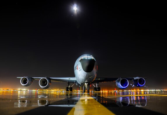 A KC-135R Stratotanker rests on the flightline at Roland R. Wright Air National Guard Base, Utah, June 25, 2015. The aircraft's principal mission is air refueling, which enhances the Air Force's capability to accomplish its primary missions of global reach and global power. (U.S. Air National Guard photo/Senior Airman Colton Elliott)
