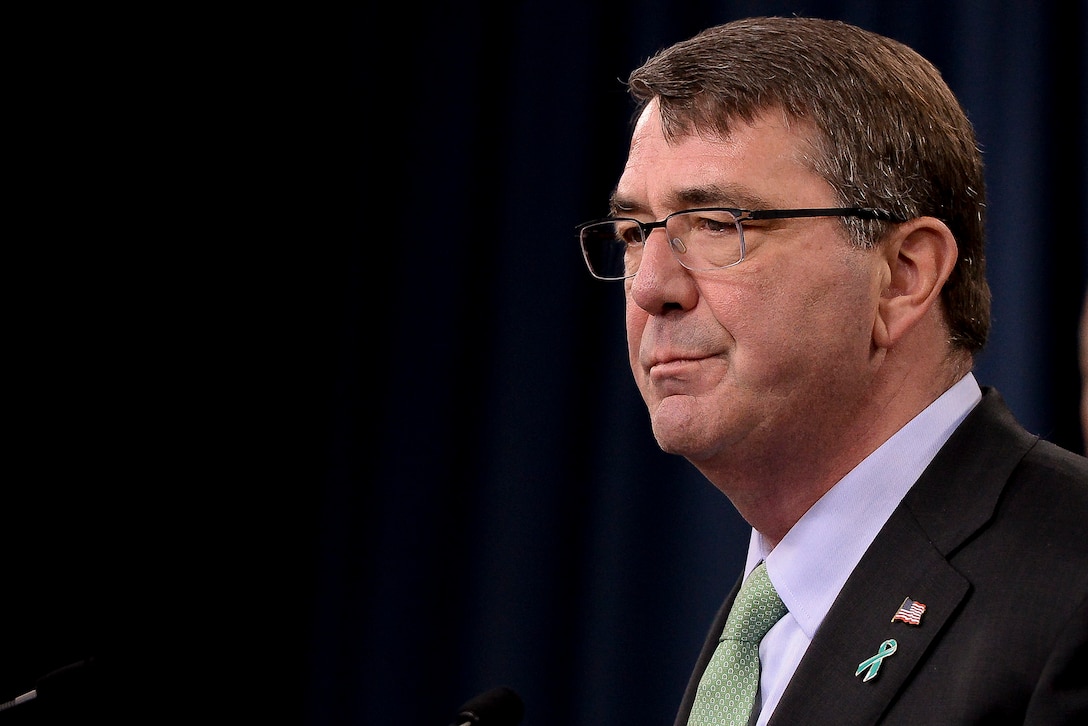 Defense Secretary Ash Carter tells the Pentagon press corps that the fiscal year 2014 annual report on sexual assault in the military helps the services understand and correct flaws in the program, May 1, 2015. DoD photo by Navy Petty Officer 2nd Class Sean Hurt