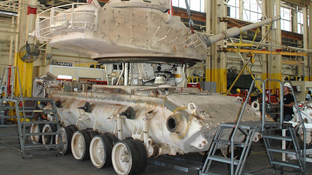 Genesis II, an M60A1 Main Battle Tank, is being dissembled as part of a restoration project between Marine Depot Maintenance Command and the National Museum of the Marine Corps, Oct. 27, 2015. The tank, along with an Assault Amphibious Vehicle and a Humvee, were restored at Production Plant Albany in Albany, Ga., and are scheduled to be displayed in the NMMC November 2018.