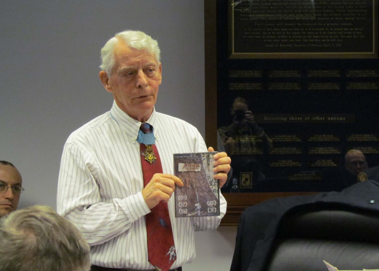 Medal of Honor recipient, retired Army Lt. Col. James “Mike” Sprayberry spoke with employees of the Defense POW/MIA Accounting Agency in Arlington, Virginia, Nov. 9.  Sprayberry served two tours in Vietnam and was awarded the Medal of Honor as a result of his heroic actions in April 1968 during Operation Delaware in the A Shau Valley, where he neutralized enemy forces and saved numerous Soldiers.