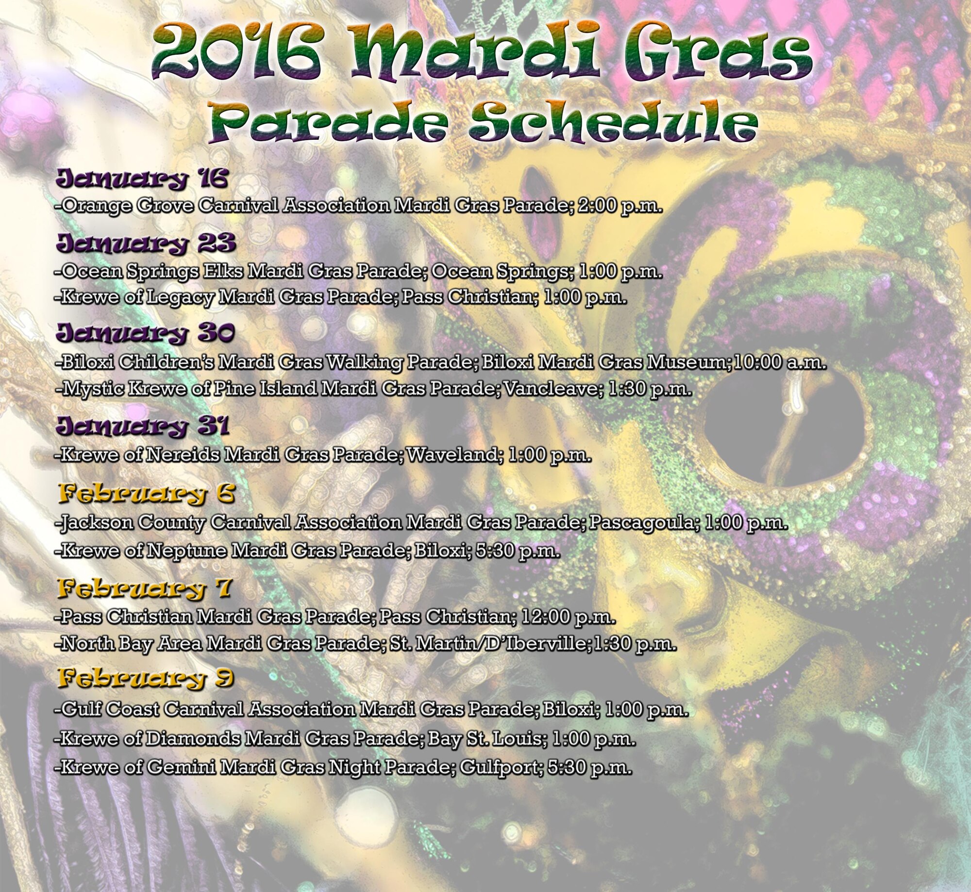 2016 Mardi Gras Parade Schedule (U.S. Air Force photo illustration by Kemberly Groue)