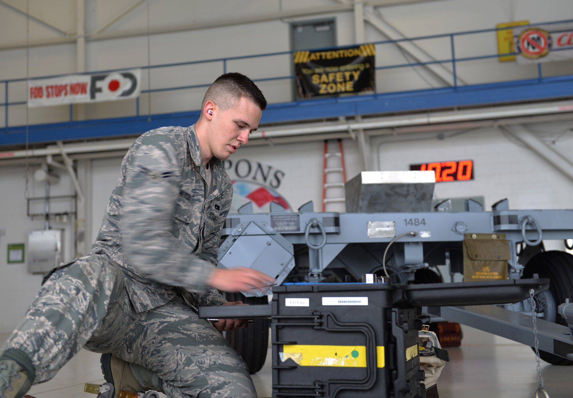Airman 1st Class Robert Honeycutt, 33rd Aircraft Maintenance Squadron weapons load crew member, places tools into a tool kit during a load competition at Eglin Air Force Base, Fla., Jan. 8, 2016. The load crew competition consists of three sections: a uniform inspection, a written test and a munitions load inspection to assess the Airmen’s carrier field knowledge. (U.S. Air Force Photo/Senior Airman Andrea Posey)