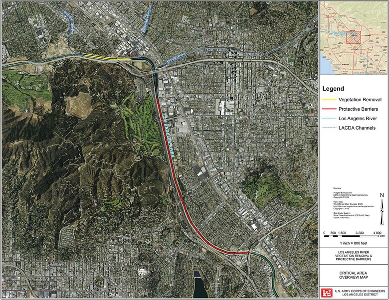 Map depicts proposed interim risk reduction measures' locations along the Los Angeles River, as presented at a press conference Jan. 8.
