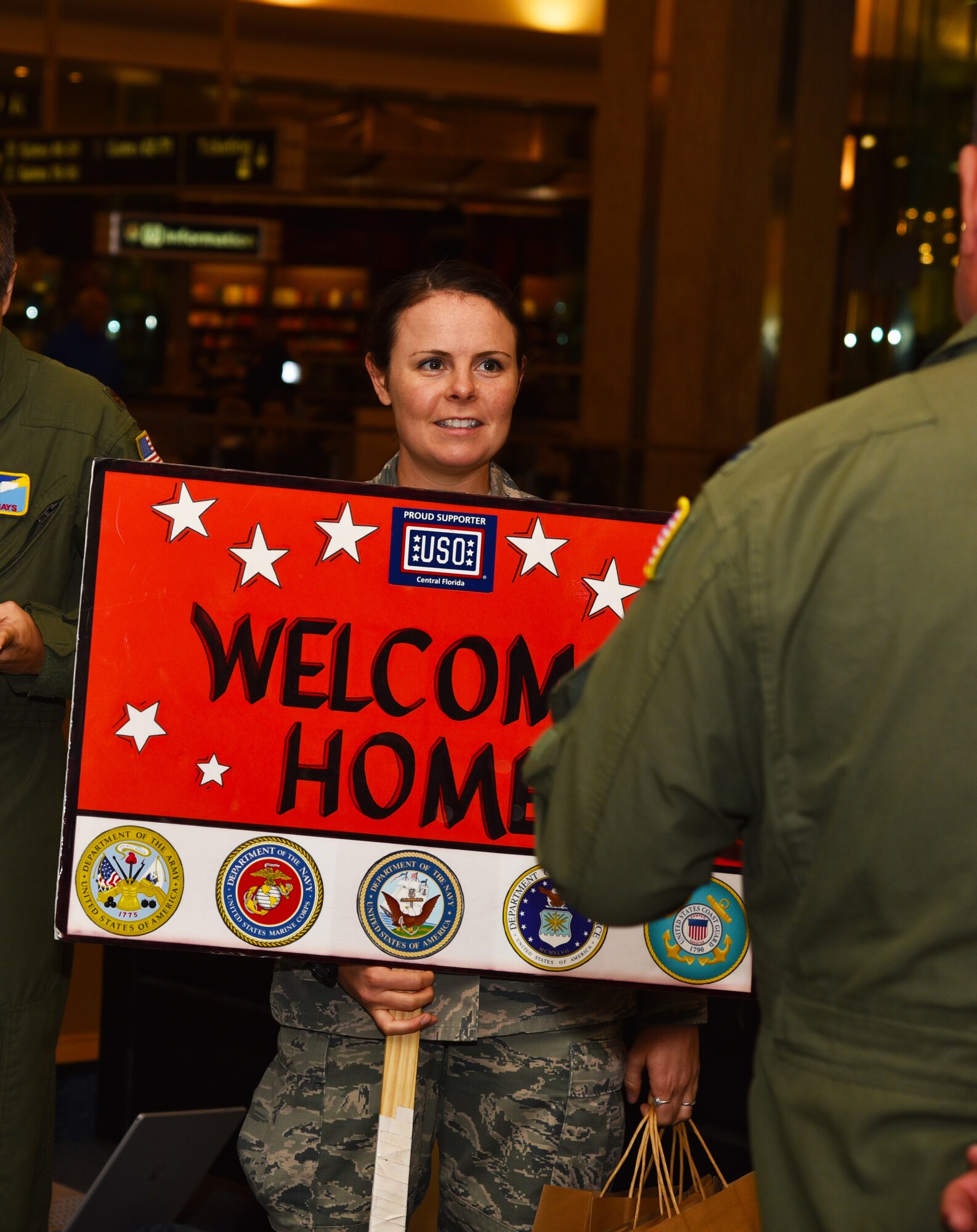Members from the 45th Aeromedical Evacuation Squadron met at Tampa International Airport to welcome home Airmen returning from a four month deployment, Jan. 8, 2016. While deployed they supported Aeromedical Evacuation missions from Germany to Afghanistan and Andrews Air Force Base, Maryland. One returning member, Tech. Sgt. Derek Matway, who was supposed to return a week later, decided to not to tell his family about his early return and surprise them.

“I was supposed to come home on the 12th,” said Matway. “I didn’t want to tell my wife so I could surprise her and my son. The best part was picking my son up from school!”

