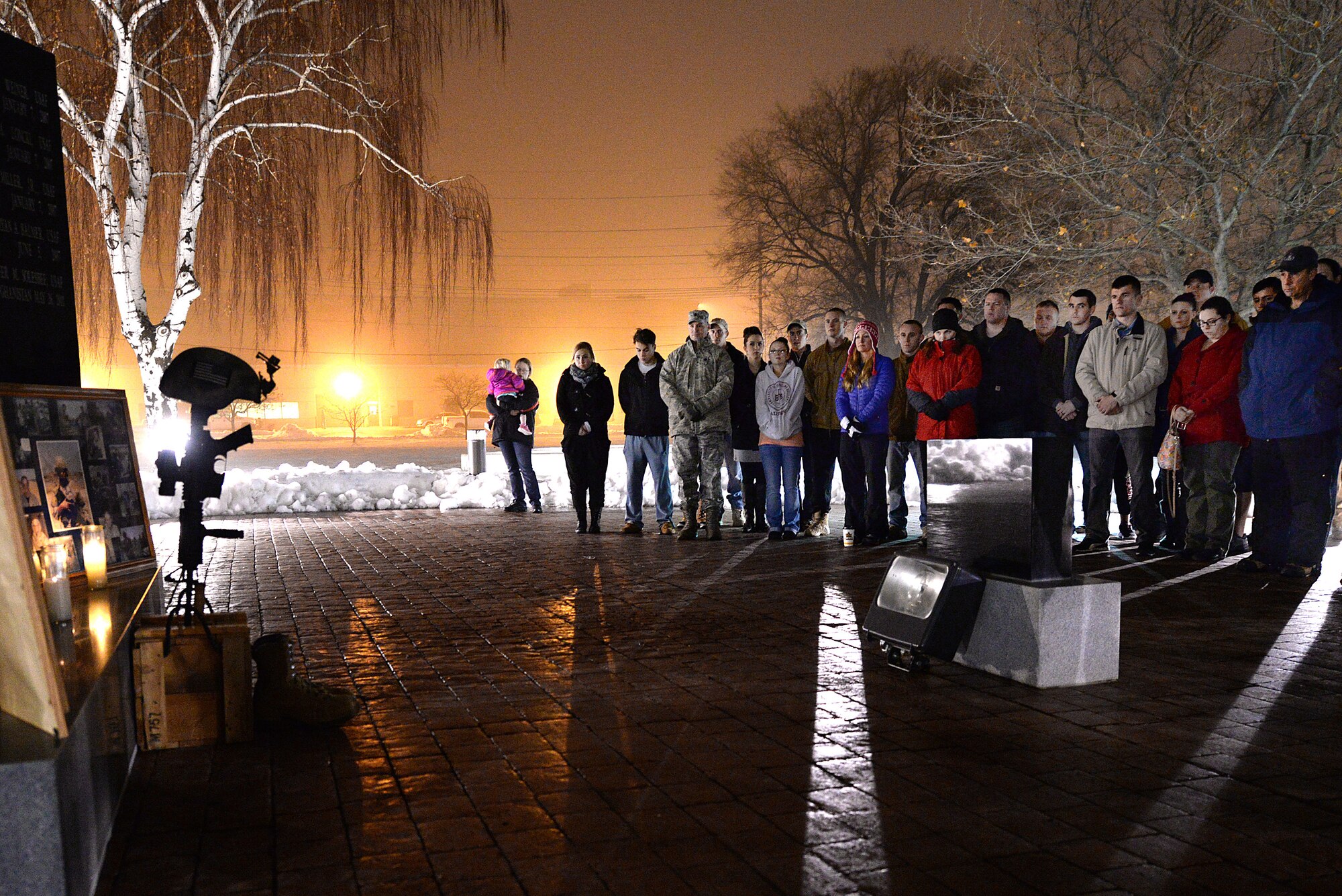 Team Hill Airmen, families and friends remember three fallen service members Jan. 7 at Memorial Park, Hill Air Force Base, Utah. Members of Team Lim from the 775th Civil Engineer Squadron at Hill -- Tech. Sgt. Timothy Weiner, Senior Airman Daniel Miller, and Senior Airman Elizabeth Loncki -- were investigating a vehicle-borne improvised explosive device near Al Mahmudiyah, Iraq, when the device detonated, killing the three Airmen and a U.S. Army Soldier, and injuring another Airman on Jan. 7, 2007. The annual ceremony included words of remembrance, a moment of silence and the playing of taps. (U.S. Air Force photo by Paul Holcomb)
