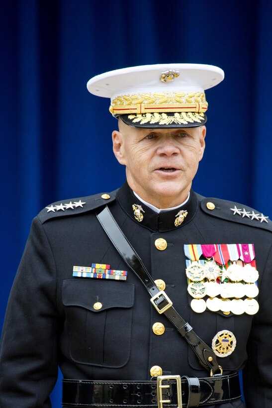 Commandant of the Marine Corps, Gen. Robert B. Neller, sings the Marines' hymn during the Pentagon cake cutting ceremony at Washington, D.C., Nov. 9, 2015. The ceremony celebrated the Corps' 240th birthday since it was first established on Nov. 10, 1775. (U.S. Marine Corps photo by Sgt. Gabriela Garcia/Released)