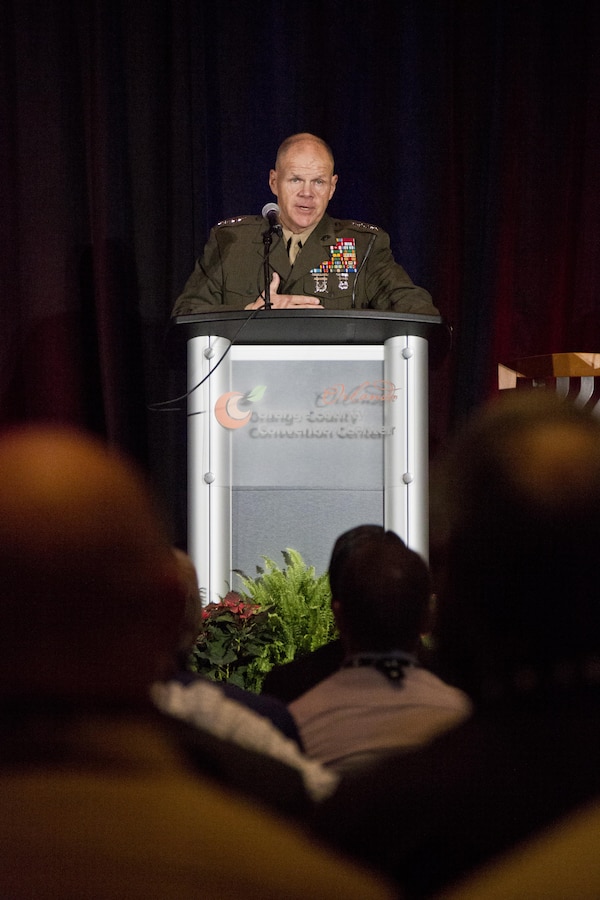 Commandant of the Marine Corps, Gen. Robert B. Neller speaks during the Interservice/Industry Training, Simulation and Education Conference ( I/ITSEC) 2015 at Orlando, Fla., Dec. 2, 2015. Neller was the keynote speaker at the world's largest modeling, simulation, and training conference. (U.S. Marine Corps photo by Staff Sgt. Gabriela Garcia/Released)