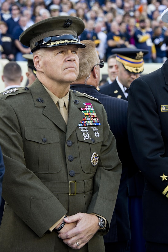 Commandant of the Marine Corps, Gen. Robert B. Neller attends the Army-Navy game at Lincoln Financial Field in Philadelphia, Pa., Dec. 12, 2015. Neller participated in the game's coin toss done by Secretary of Defense, Ashton B. Carter. (U.S. Marine Corps photo by Staff Sgt. Gabriela Garcia/Released)