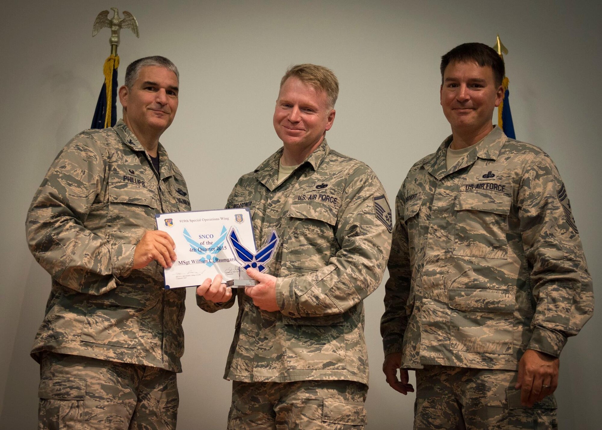 Master Sgt. William Baumgardner, 919th Special Operations Maintenance Squadron, won SNCO of the fourth quarter. (U.S. Air Force photo/Tech. Sgt. Jasmin Taylor)