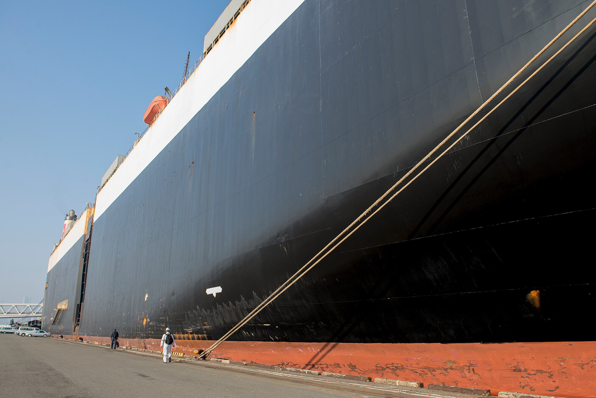 U.S. Coastguardsmen assigned to the Coast Guard Activities Far East, perform an annual inspection for certification for the U.S. flagged vessel GREEN RIDGE, at Yokohama, Japan, Dec. 16, 2015. Statutory inspections and certifications are performed on U.S. commercial vessels allowing them to operate commercially. (U.S. Air Force photo by Senior Airman David C. Danford/Released)