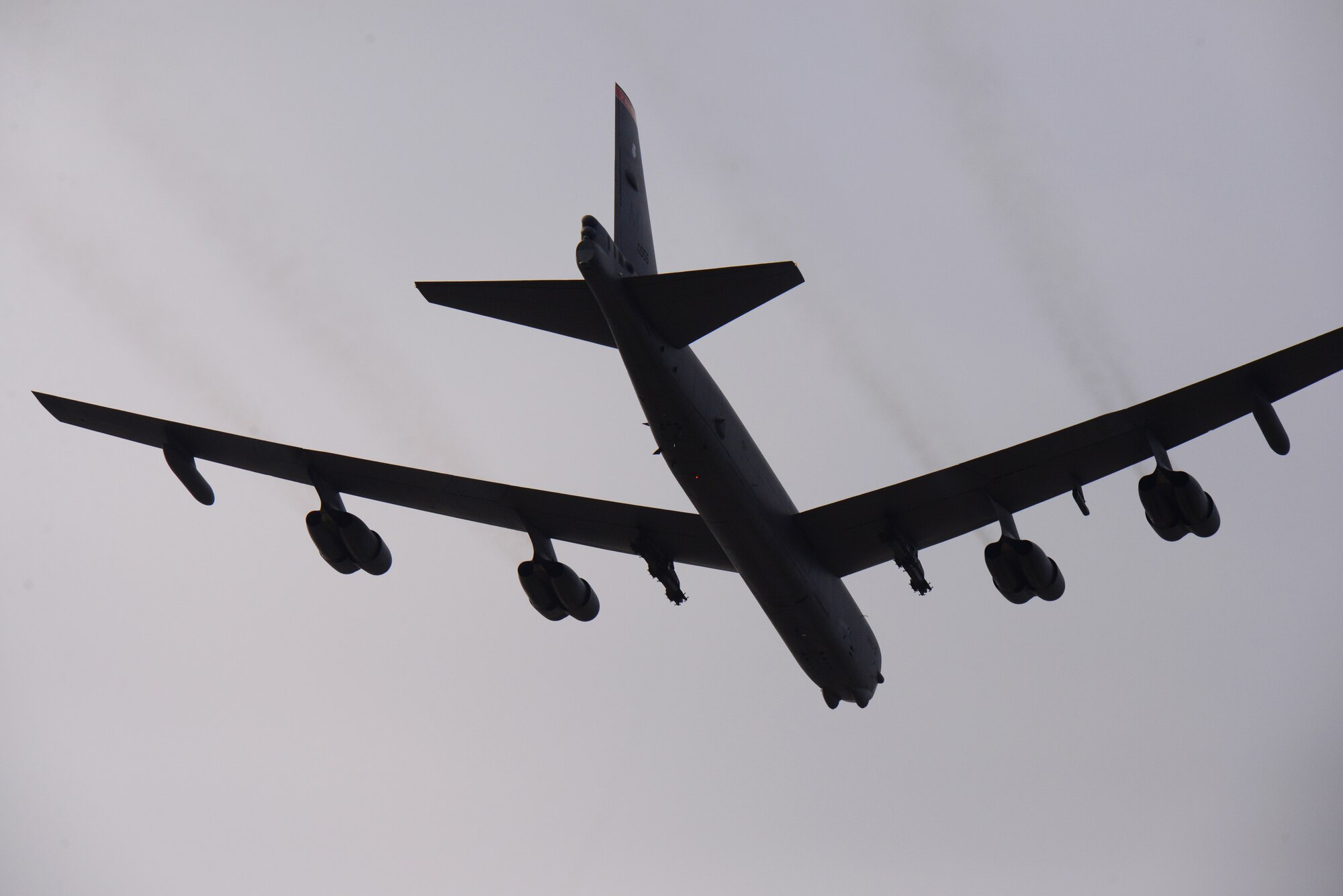 A U.S. Air Force B-52H  Stratofortress from Andersen Air Force Base, Guam, conducted a low-level flight in the vicinity of Osan, South Korea, in response to recent provocative action by North Korea Jan. 10, 2016.  The B-52 is a is a long-range, heavy bomber that can fly up to 50,000 feet and has the capability to carry 70,000 pounds of nuclear or precision guided conventional ordnance with worldwide precision navigation capability. 
(U.S. Air Force photo/Staff Sgt. Amber Grimm)