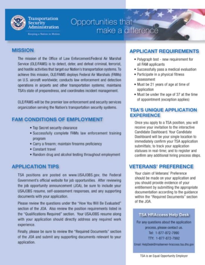 The Transportation Security Agency's Federal Air Marshal Service is now hiring. For more information and to apply visit the website: https://tsajobs.tsa.dhs.gov

MCLB Albany
Ga.
MARINE CORPS LOGISTICS BASE ALBANY
