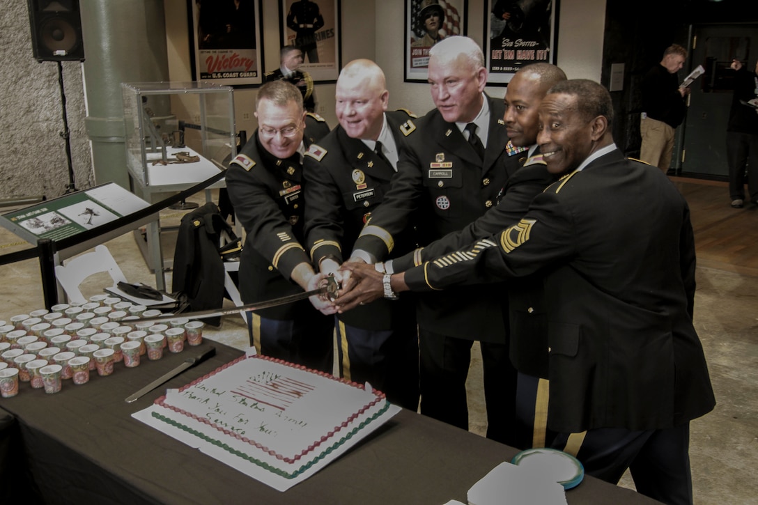 Four Soldiers from the 377th Theater Sustainment Command, with a combined service exceeding 130 years, retired from the Army with a ceremony held at the National World War II Museum here. The retirees were: Col. Bryan Peterson, Chief Warrant Officer Four Edward Byas and Master Sgt. Herbert Moore.