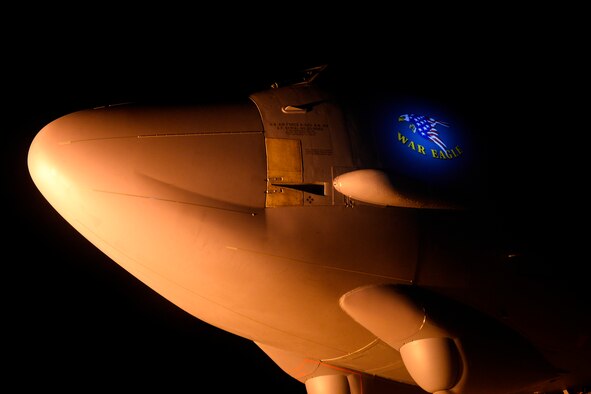 A B-52 Stratofortress sits on the runway Dec. 28, 2015, at Andersen Air Force Base, Guam.  Two B-52 aircrews assigned to the 23rd Expeditionary Bomb Squadron, currently assigned here as part of the U.S. Pacific Command's continuous bomber presence, conducted a bomber Airmen heritage flyover of the Mauna Loa volcano, Hawaii. (U.S. Air Force photo/Senior Airman Joshua Smoot)