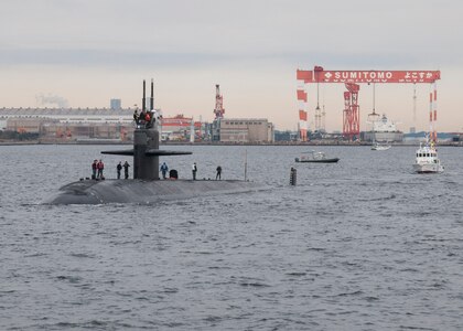 160111-N-ED185-078
TOKYO BAY (Jan. 11, 2016) The Los Angeles-class fast-attack submarine USS City of Corpus Christi (SSN 705) transits Tokyo Bay before arriving at Fleet Activities Yokosuka. City of Corpus Christi is visiting Yokosuka as a part of a scheduled port visit. (U.S. Navy photo by Mass Communication Specialist 2nd Class Brian G. Reynolds/Released)

