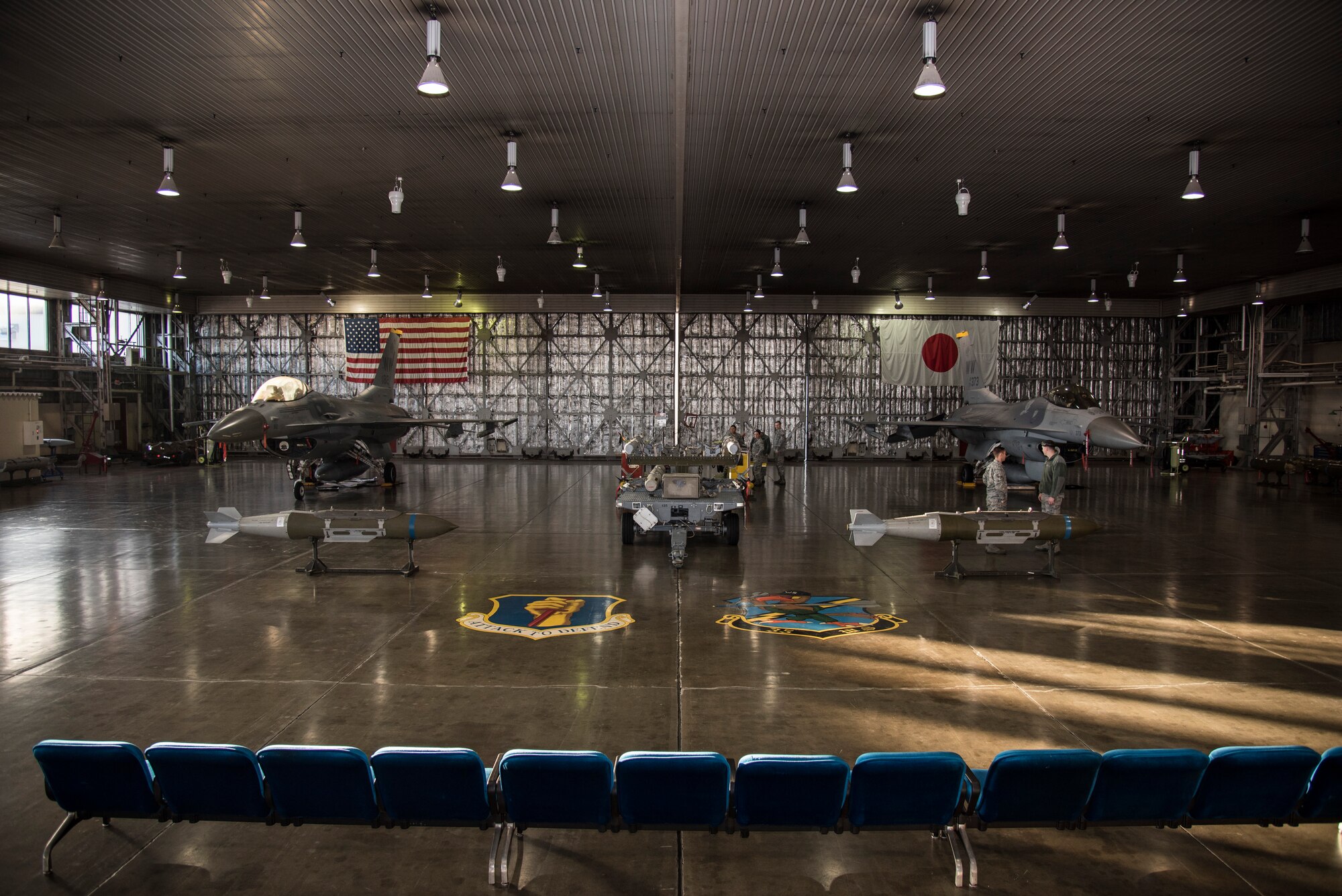 U.S Air Force weapons standardization Airmen with the 35th Maintenance Group, conduct a composite tool inspection before the annual Maintenance Professional of the Year load crew competition at Misawa Air Base, Japan, Jan. 8, 2016. For the competition, weapon standardization Airmen grade load crews on four categories: loading munitions, a written-test assessment, dress and appearance and a composite tool inspection. (U.S. Air Force photo by Senior Airman Brittany A. Chase)