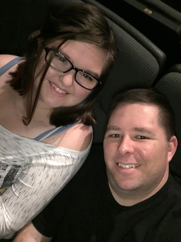 Kate Gatewood, 19, and her father, Air Force Master Sgt. Bryan Gatewood, pose for a selfie Dec. 31, 2015, at the Johnson IMAX Theater in the National Museum of Natural History in Washington D.C. Kate Gatewood, who was treated for leukemia when she was 13, was declared cancer-free by her doctors in December 2015.