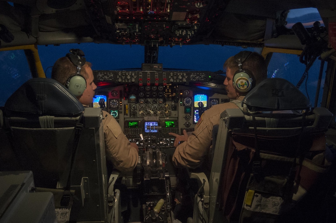 U.S. Air Force KC-135 Stratotanker pilots fly over Iraq in support of Operation Inherent Resolve, Jan. 8, 2016. U.S. Air Force photo by Tech. Sgt. Nathan Lipscomb